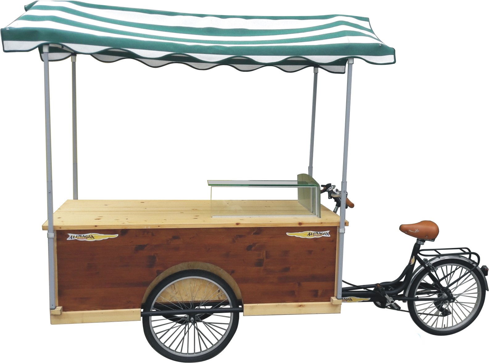 Food Track: triciclo da lavoro con banco in legno e tenda