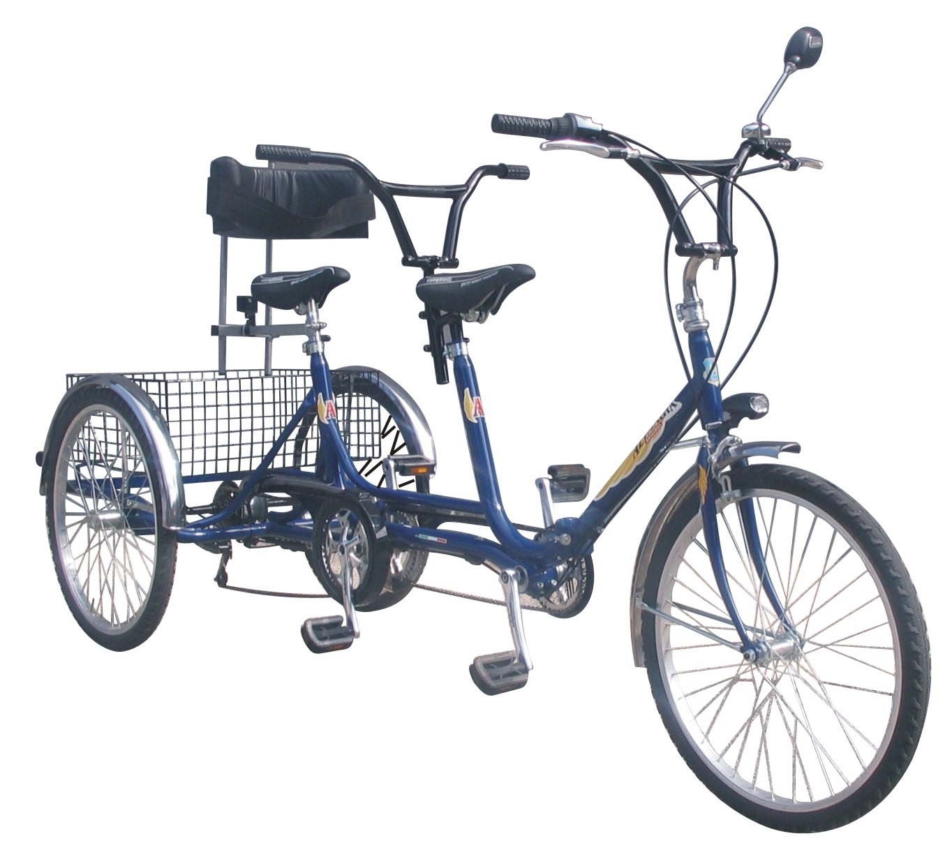 Triciclo tandem blu a due posti